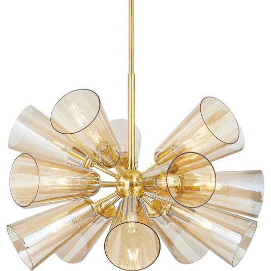 Hartwood 15-Light Chandelier by Hudson Valley in aged brass. Made from steel in a unique style.