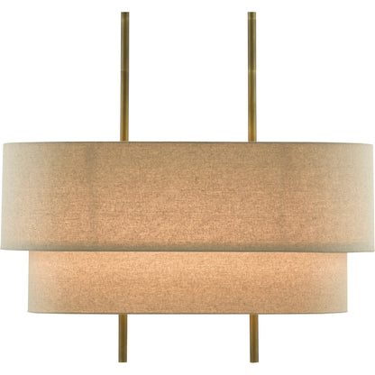 Combermere Rectangular Chandelier by Currey and Company in antique brass, linen. Made from metal, fabric in a modern style.