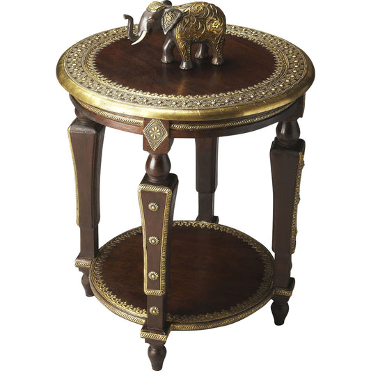 Natural Accent Table by Butler Specialty Company in dark brown and artifacts. Made from mango wood solids, brass foil in a eclectic & global style.