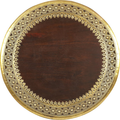 Natural Accent Table by Butler Specialty Company in dark brown and artifacts. Made from mango wood solids, brass foil in a eclectic & global style.