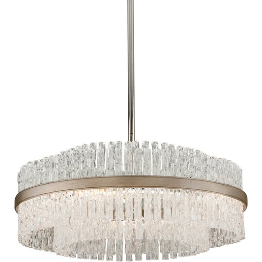 Chime 8 Light Chandelier by Corbett in silver leaf polished stainless. Made from hand crafted iron in a modern style.