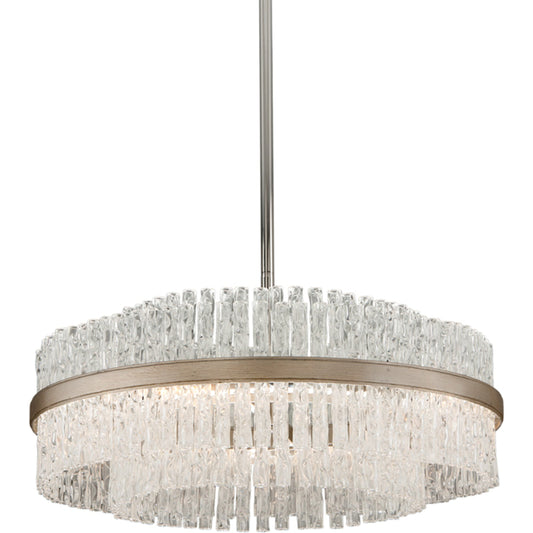 Chime 8 Light Chandelier by Corbett in silver leaf polished stainless. Made from hand crafted iron in a transitional style.