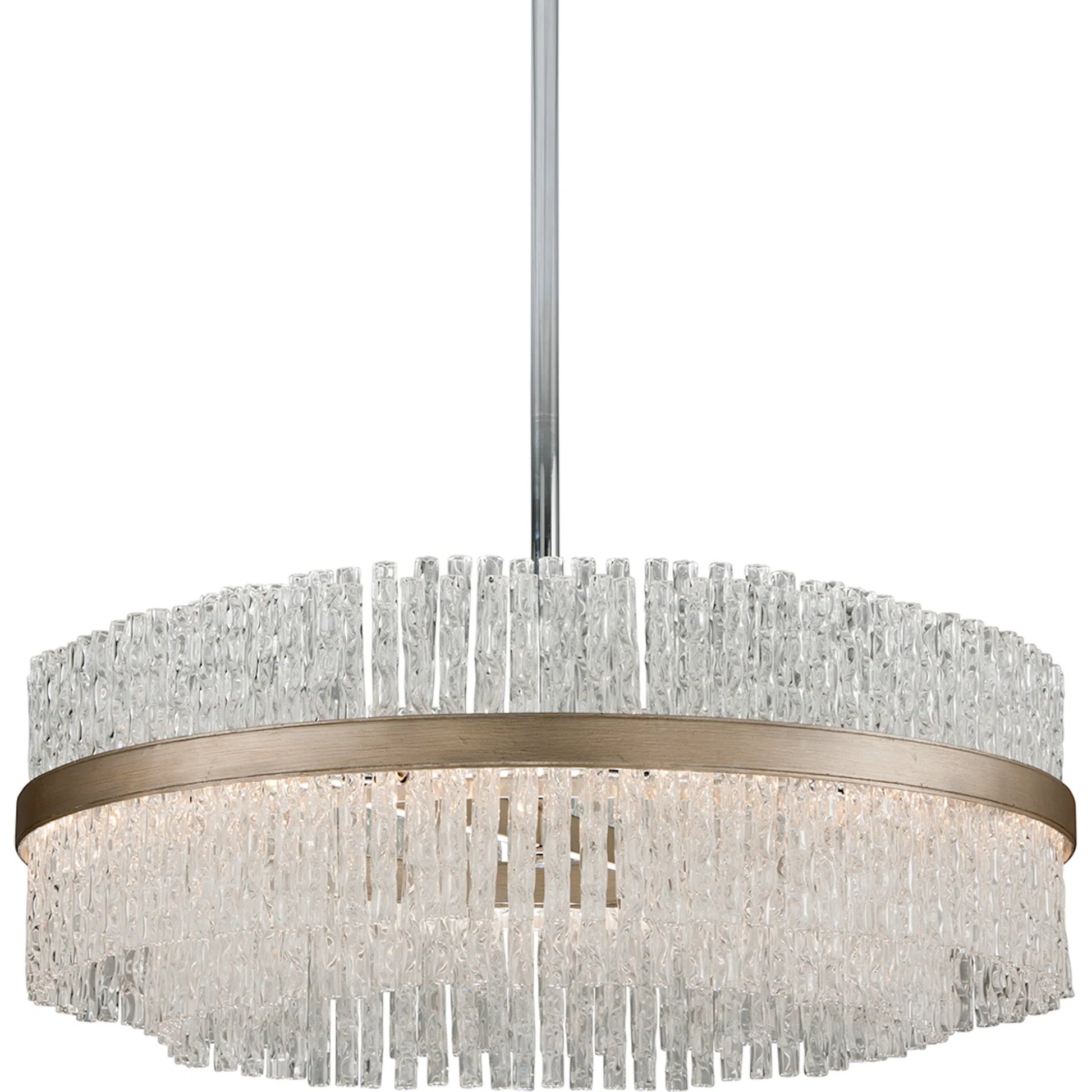Chime 12 Light Chandelier by Corbett in silver leaf polished stainless. Made from hand-crafted iron in a transitional style.