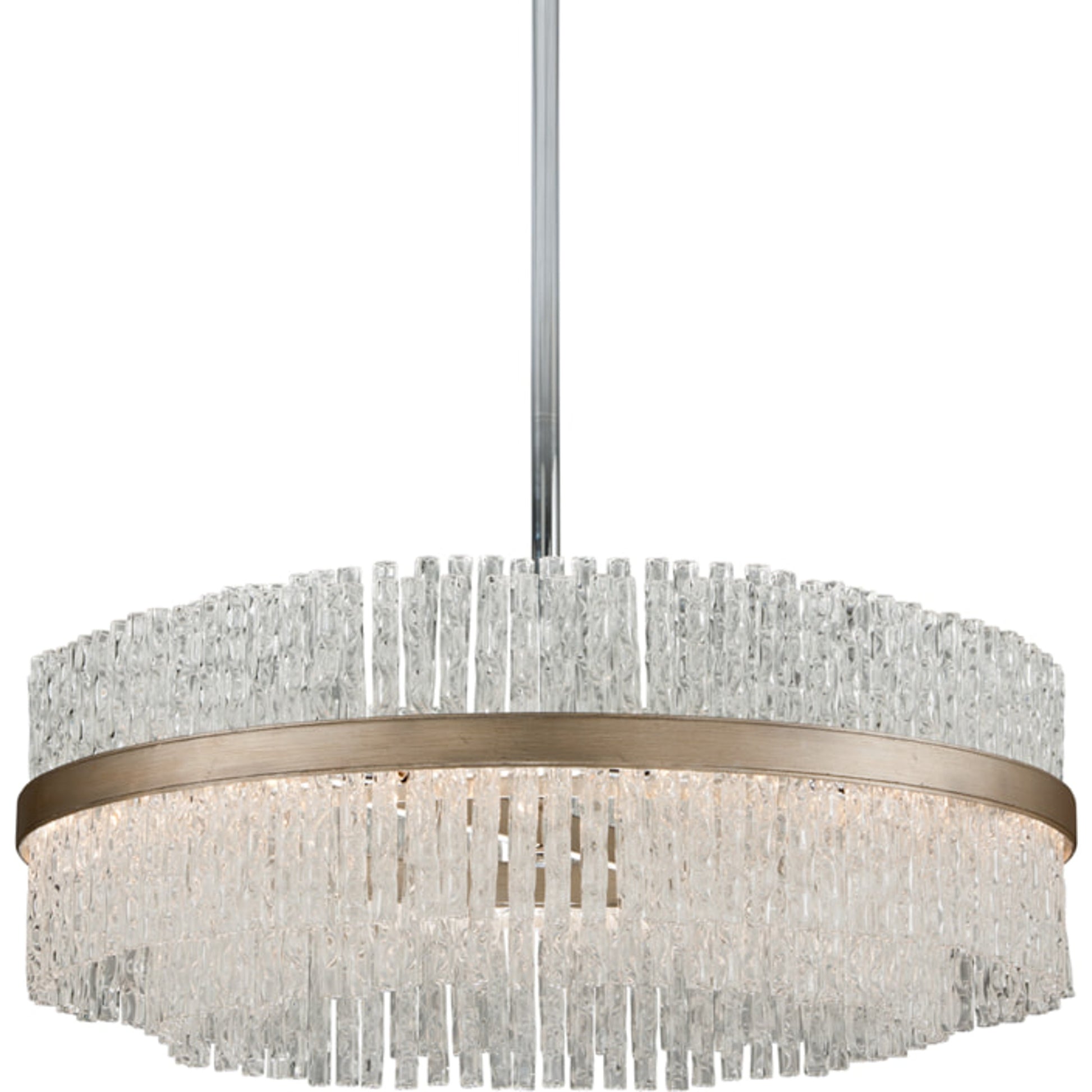 Chime 12 Light Chandelier by Corbett in silver leaf polished stainless. Made from hand-crafted iron in a transitional style.