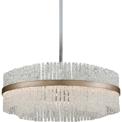 Chime 12 Light Chandelier by Corbett in silver leaf polished stainless. Made from hand-crafted iron in a transitional style.