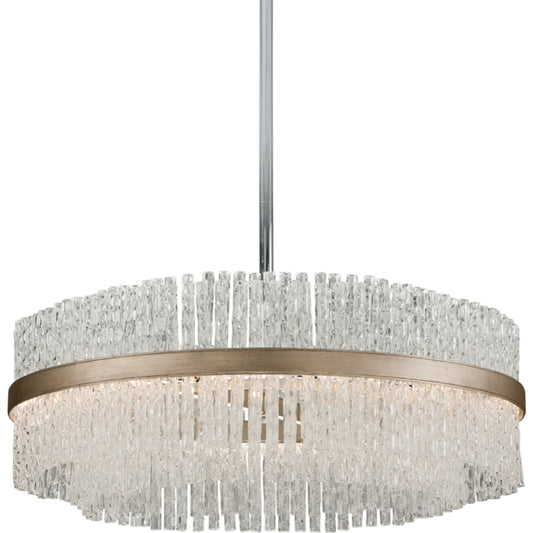 Chime 12 Light Chandelier by Corbett in silver leaf polished stainless. Made from hand-crafted iron in a transitional style.