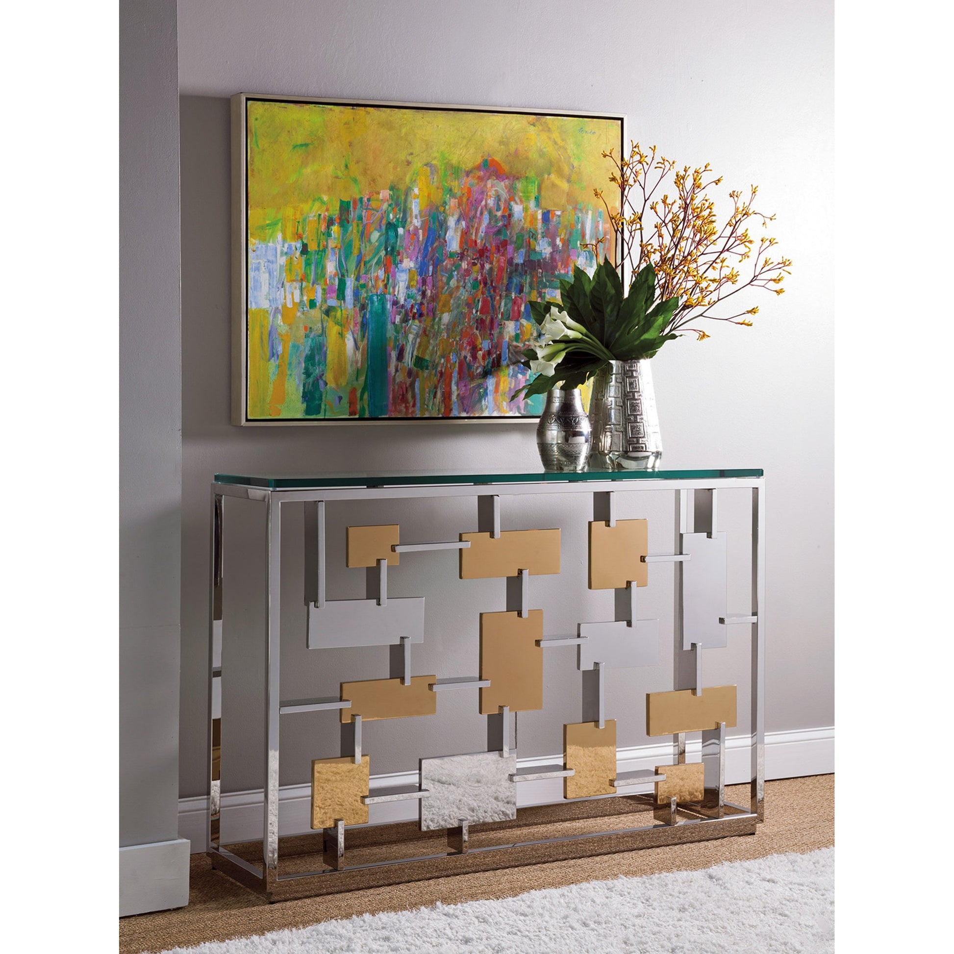 Cityscape Console by Artistica Home in stainless steel, brass. Made from unique in a modern style.