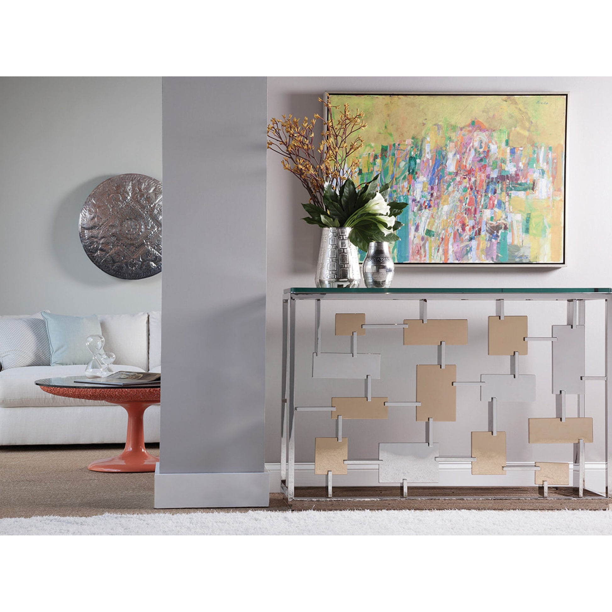 Cityscape Console by Artistica Home in stainless steel, brass. Made from unique in a modern style.