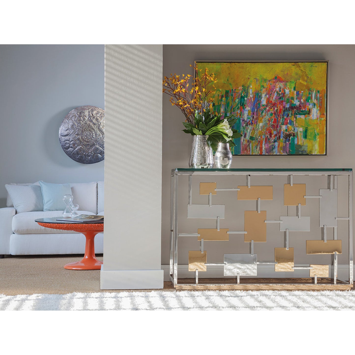 009 SR-834262 | Lifestyle | Cityscape Console by Artistica Home in stainless steel, brass. Made from unique in a modern style.