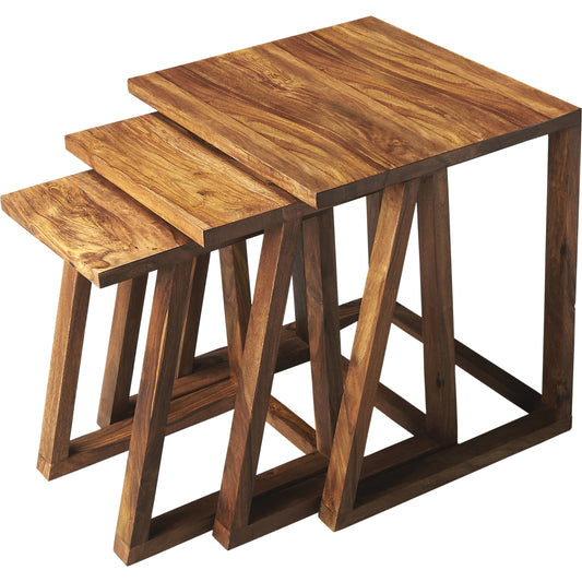 Mira Modern Nesting Tables by Butler Specialty Company in light brown and butler loft. Made from sheesham wood solids in a modern style.