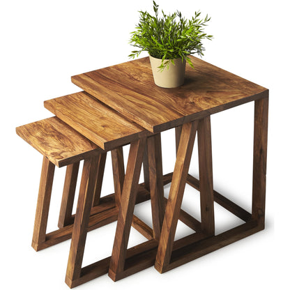 Mira Modern Nesting Tables by Butler Specialty Company in light brown and butler loft. Made from sheesham wood solids in a modern style.