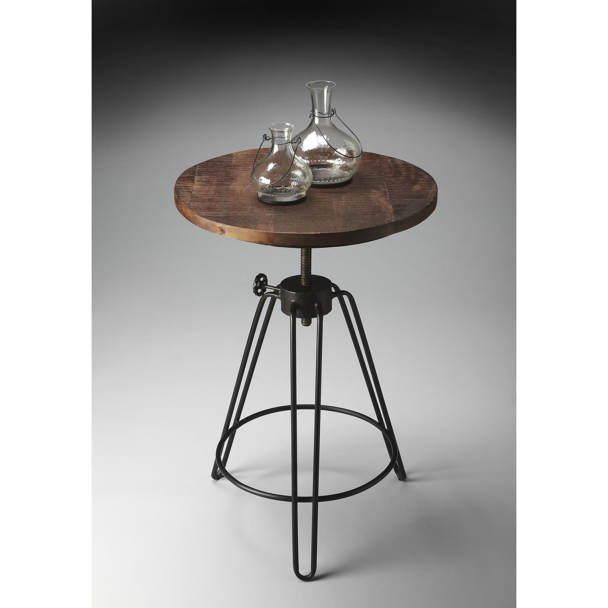 Modern Drink Table by Butler Specialty Company in multi-color and metalworks. Made from iron, recycled wood solids in a modern style.