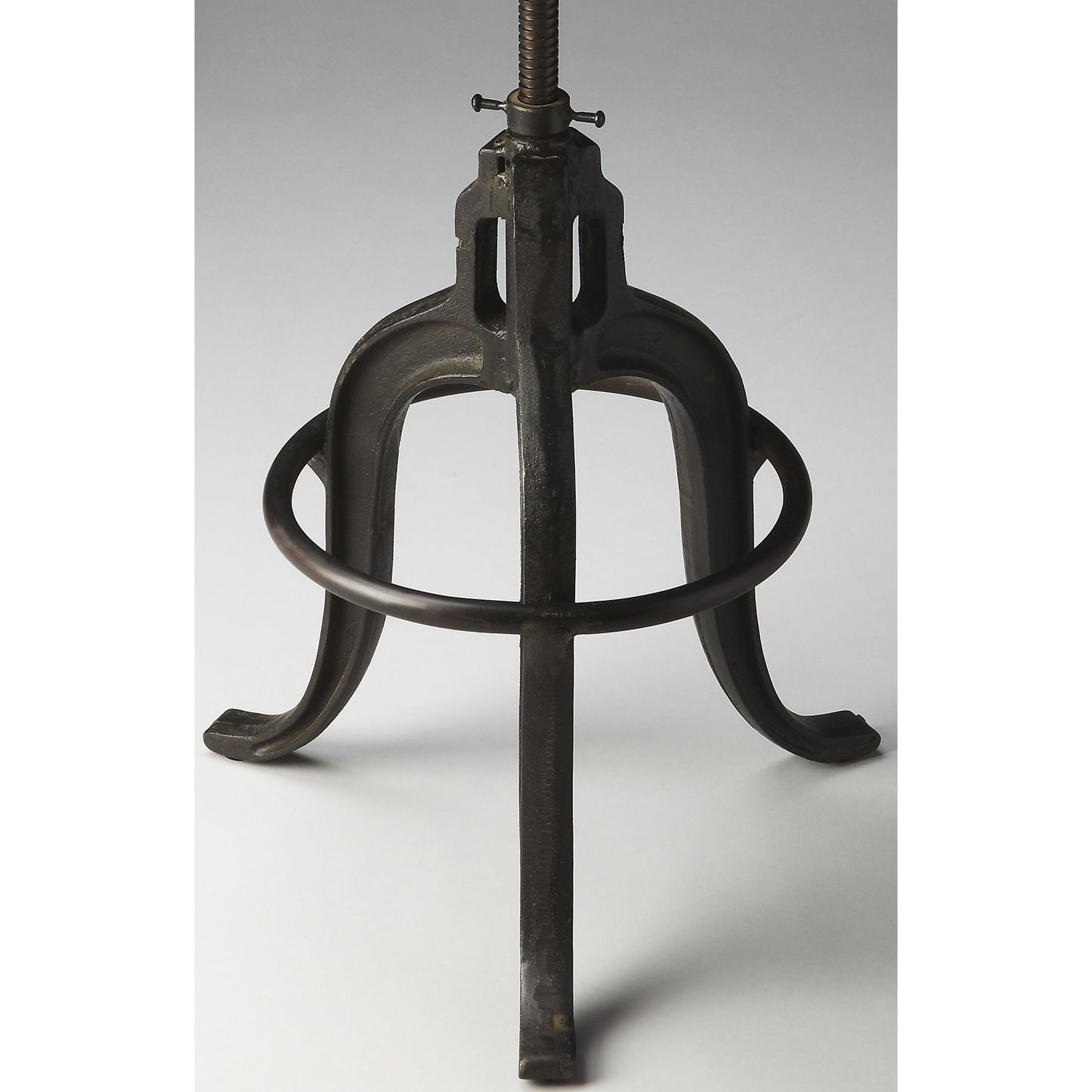 005 O-BUTLER-2049025 | Closeup | Gladney Revolving Bar Stool by Butler Specialty Company in multi-color and metalworks. Made from iron, recycled wood solids in a modern style.