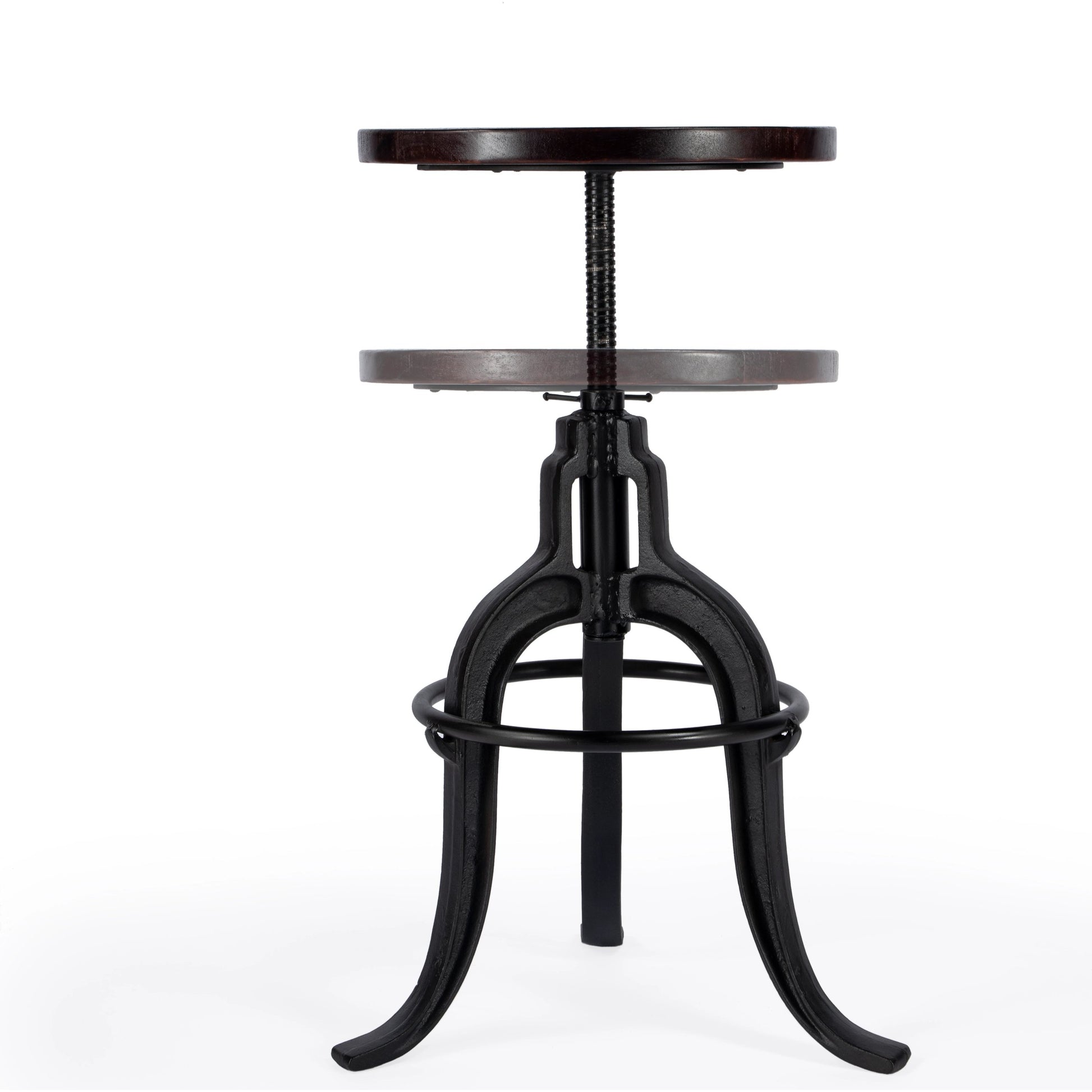 Gladney Revolving Bar Stool by Butler Specialty Company in multi-color and metalworks. Made from iron, recycled wood solids in a modern style.
