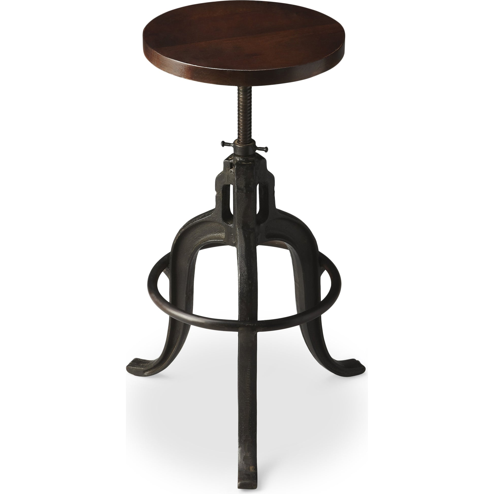 Gladney Revolving Bar Stool by Butler Specialty Company in multi-color and metalworks. Made from iron, recycled wood solids in a modern style.
