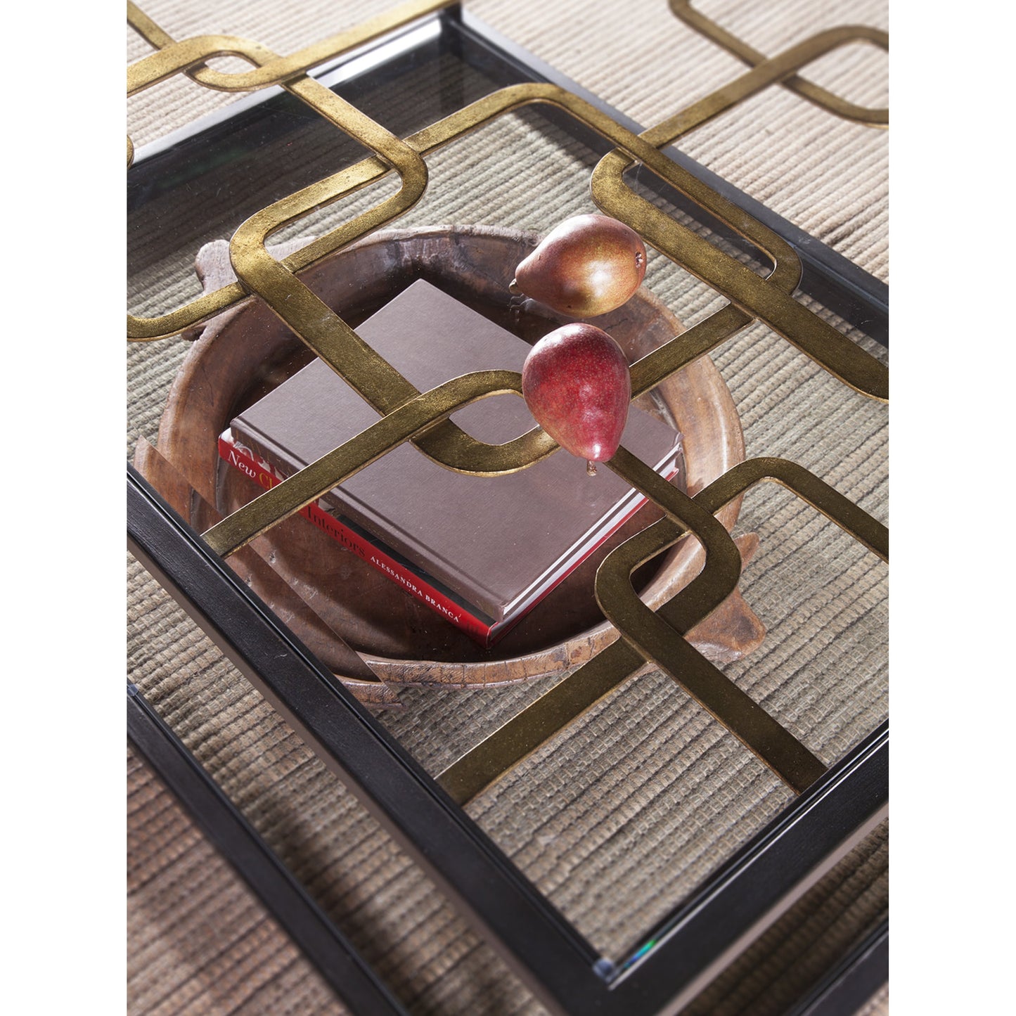 003 SR-834496 | Closeup | Moxie Rectangular Cocktail Table by Artistica Home in antique black, gold foil. Made from unique in a modern style.