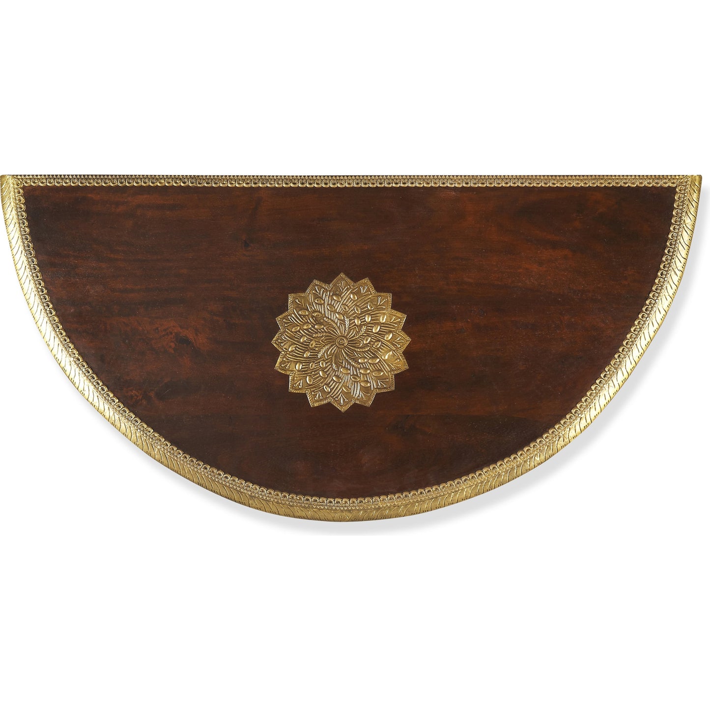 002 O-BUTLER-2054290 | Additional Silo | Ranthore Demilune Console Table by Butler Specialty Company in dark brown and artifacts. Made from mango wood solids, brass foil in a traditional style.