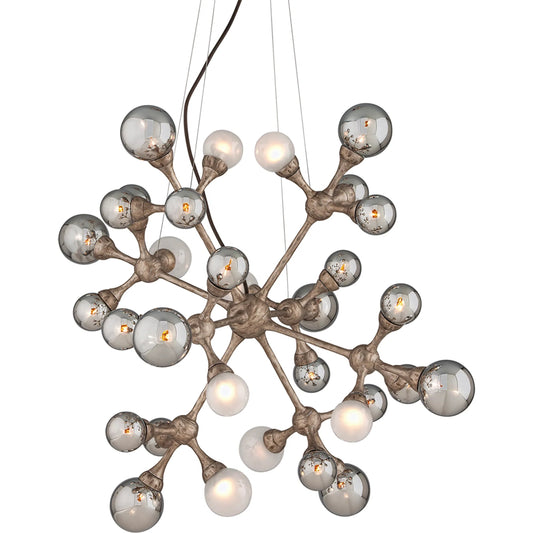 Element 32-Light Chandelier by Corbett in stria gold leaf. Made from hand crafted iron in a unique style.