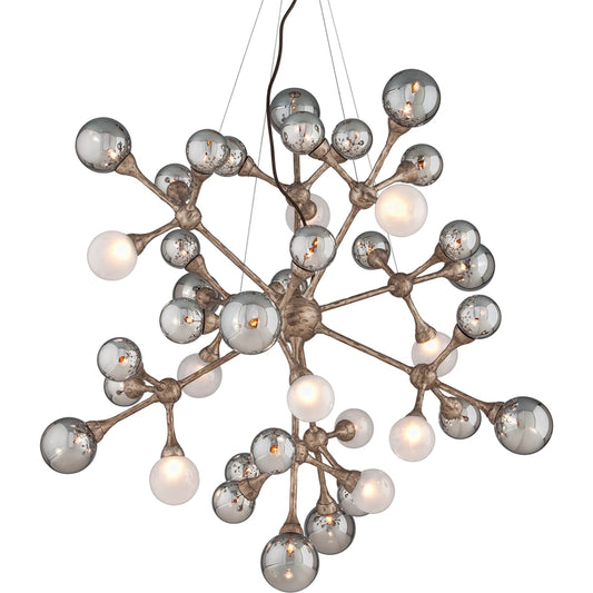 Element 40-Light Chandelier by Corbett in stria gold leaf. Made from hand crafted iron, aluminum in a unique style.
