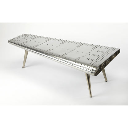Midway Aviator Cocktail Table by Butler Specialty Company in silver and metalworks. Made from iron, mdf, wood solids in a modern style.