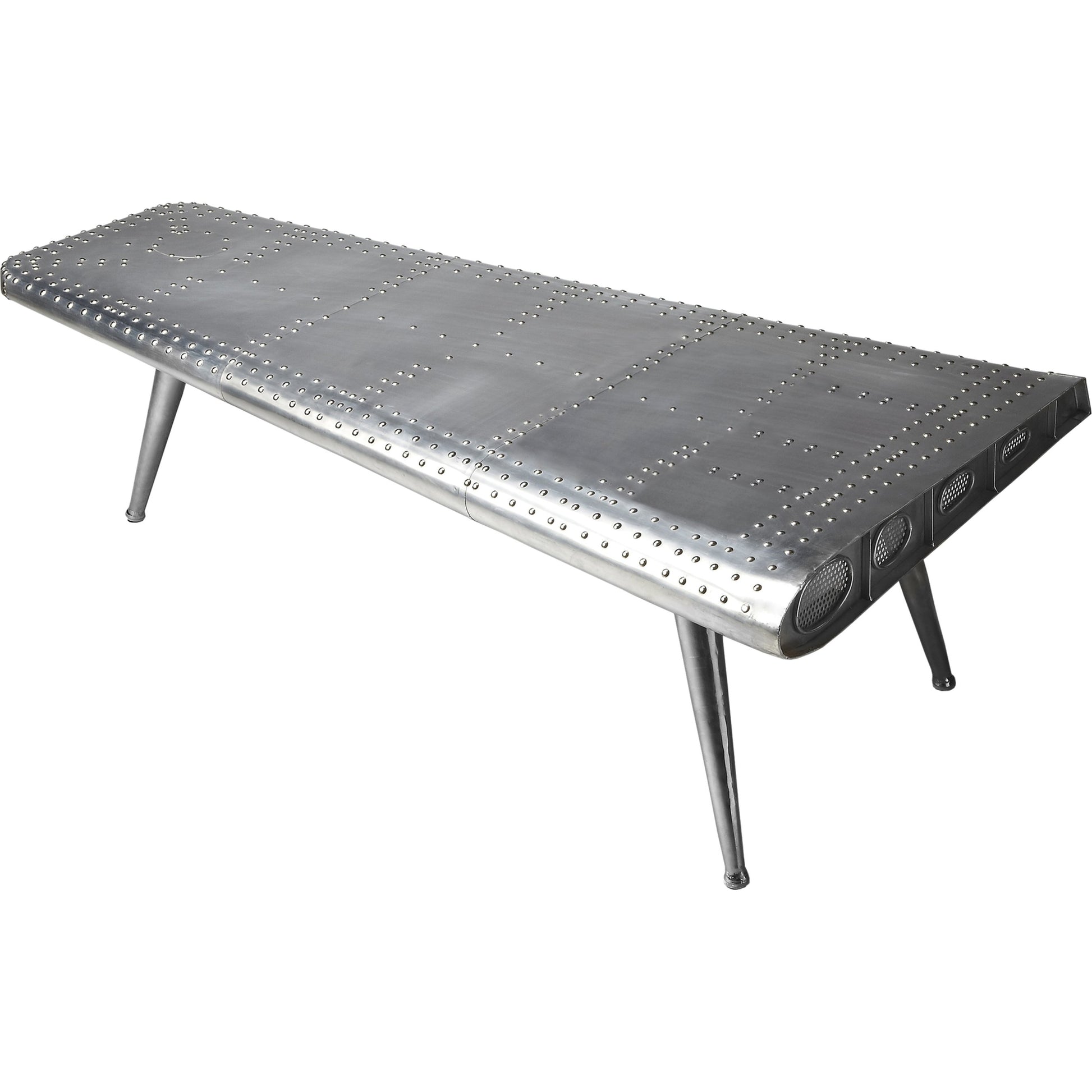 Midway Aviator Cocktail Table by Butler Specialty Company in silver and metalworks. Made from iron, mdf, wood solids in a modern style.
