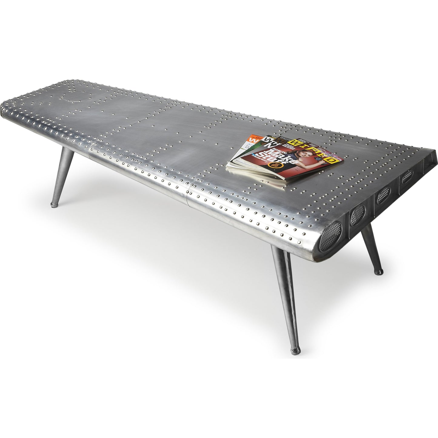 001 O-BUTLER-2061025 | Primary Silo | Midway Aviator Cocktail Table by Butler Specialty Company in silver and metalworks. Made from iron, mdf, wood solids in a modern style.