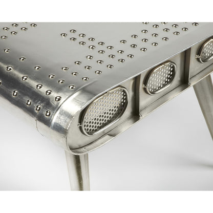 Midway Aviator Cocktail Table by Butler Specialty Company in silver and metalworks. Made from iron, mdf, wood solids in a modern style.