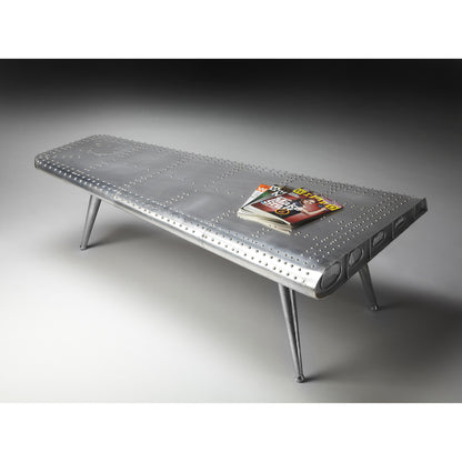 Midway Aviator Cocktail Table by Butler Specialty Company in silver and metalworks. Made from iron, mdf, wood solids in a modern style.