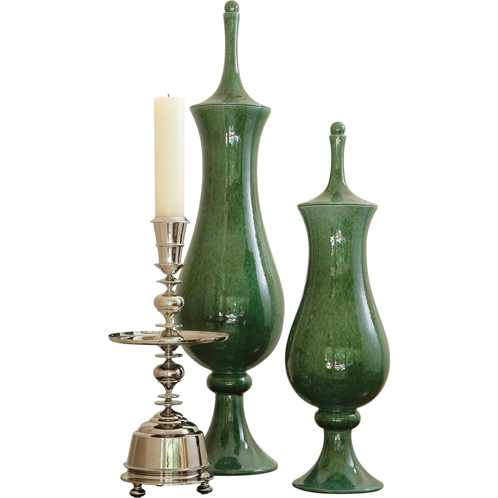 Tower Jar by Global Views in emerald. Made from ceramic in a transitional style.