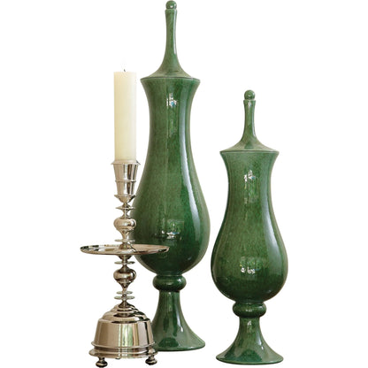 Tower Jar by Global Views in emerald. Made from ceramic in a transitional style.