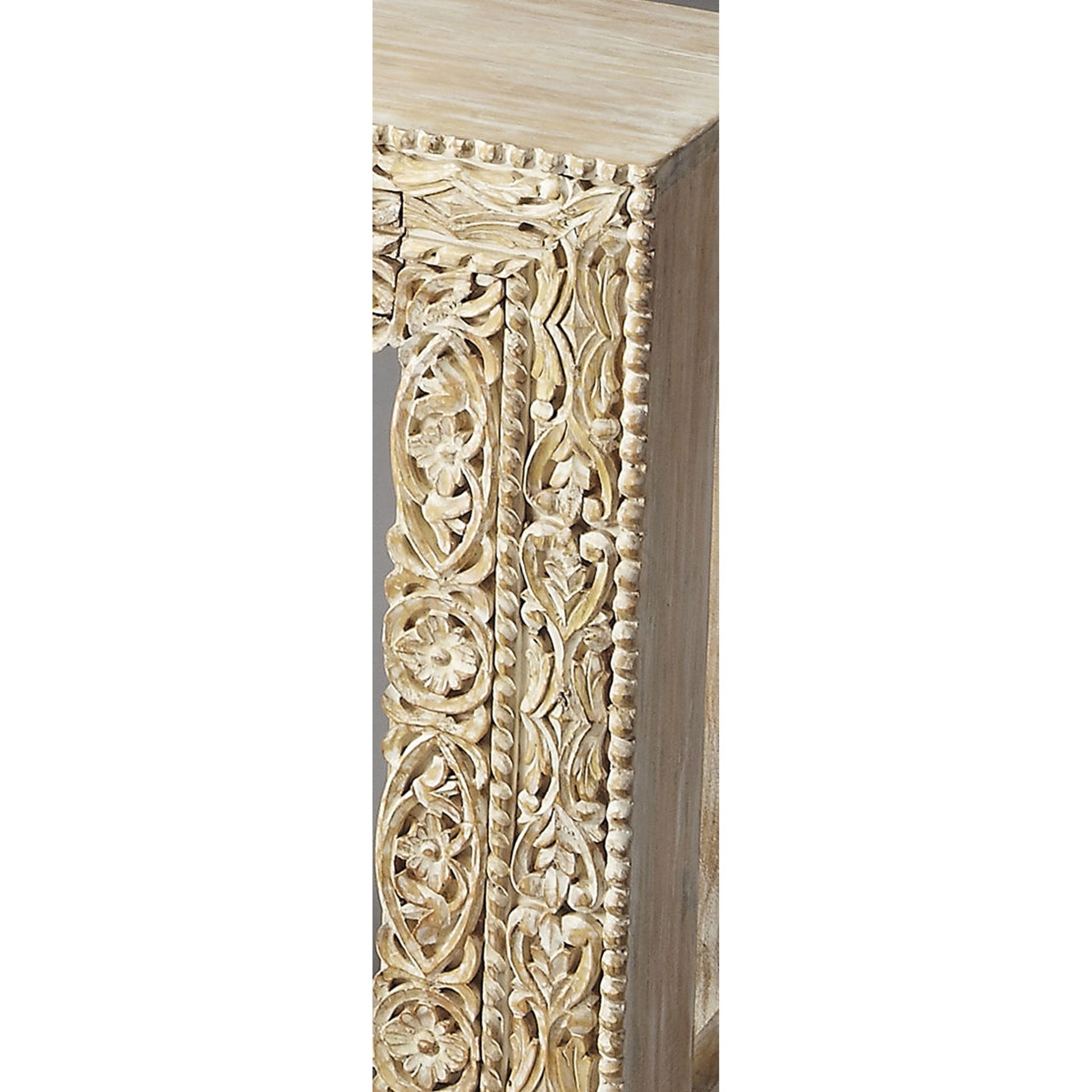 Janta Console Table by Butler Specialty Company in white and whitewashed. Made from recycled mango wood solids in a eclectic & global style.