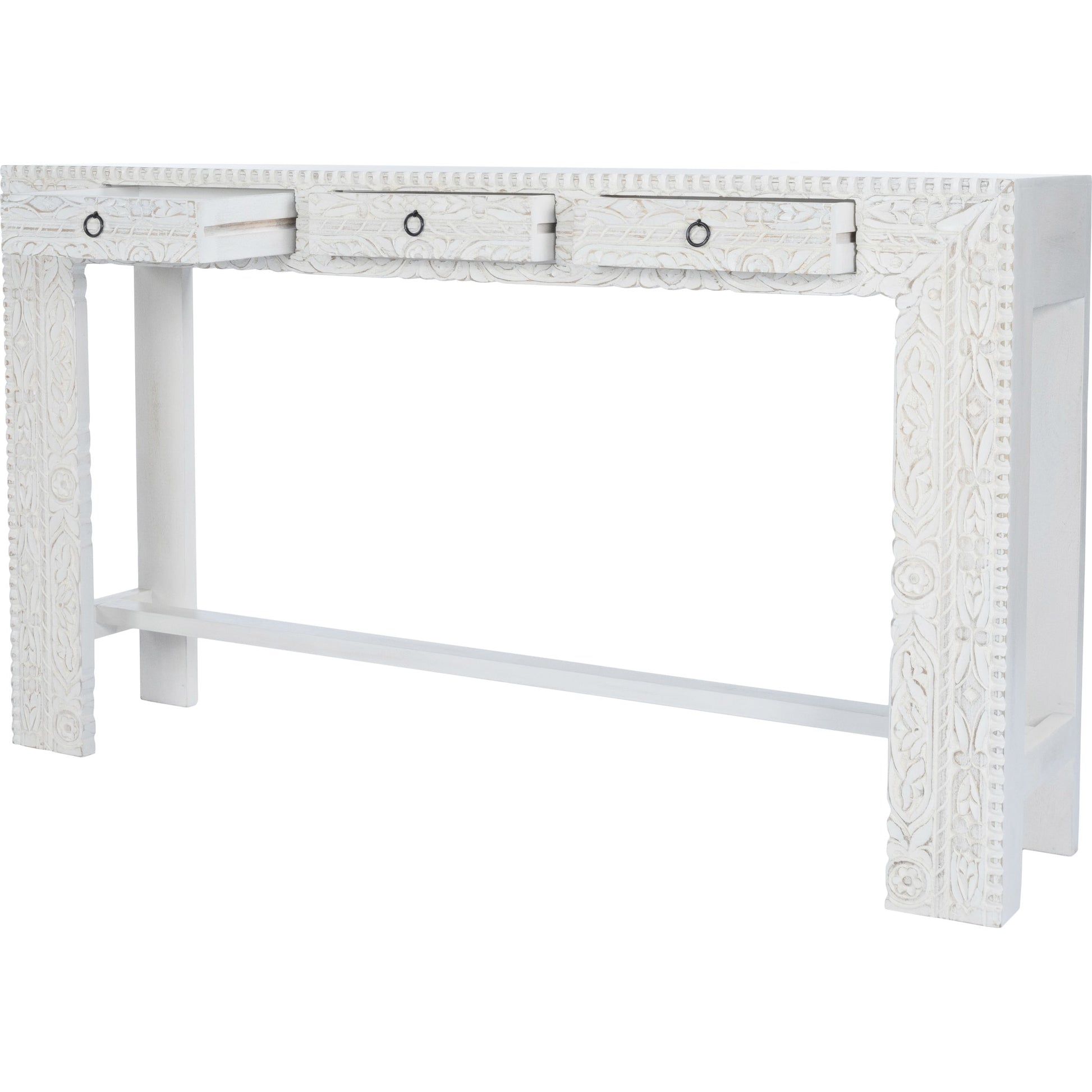 Janta Console Table by Butler Specialty Company in white and whitewashed. Made from recycled mango wood solids in a eclectic & global style.
