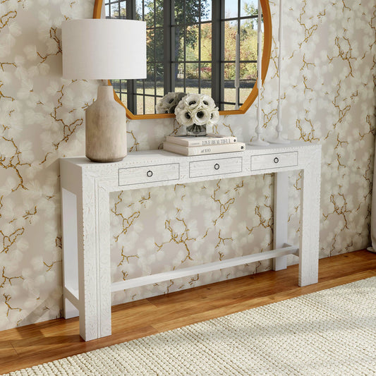 Janta Console Table by Butler Specialty Company in white and whitewashed. Made from recycled mango wood solids in a eclectic & global style.