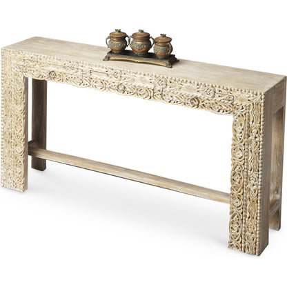 Janta Console Table by Butler Specialty Company in white and whitewashed. Made from recycled mango wood solids in a eclectic & global style.