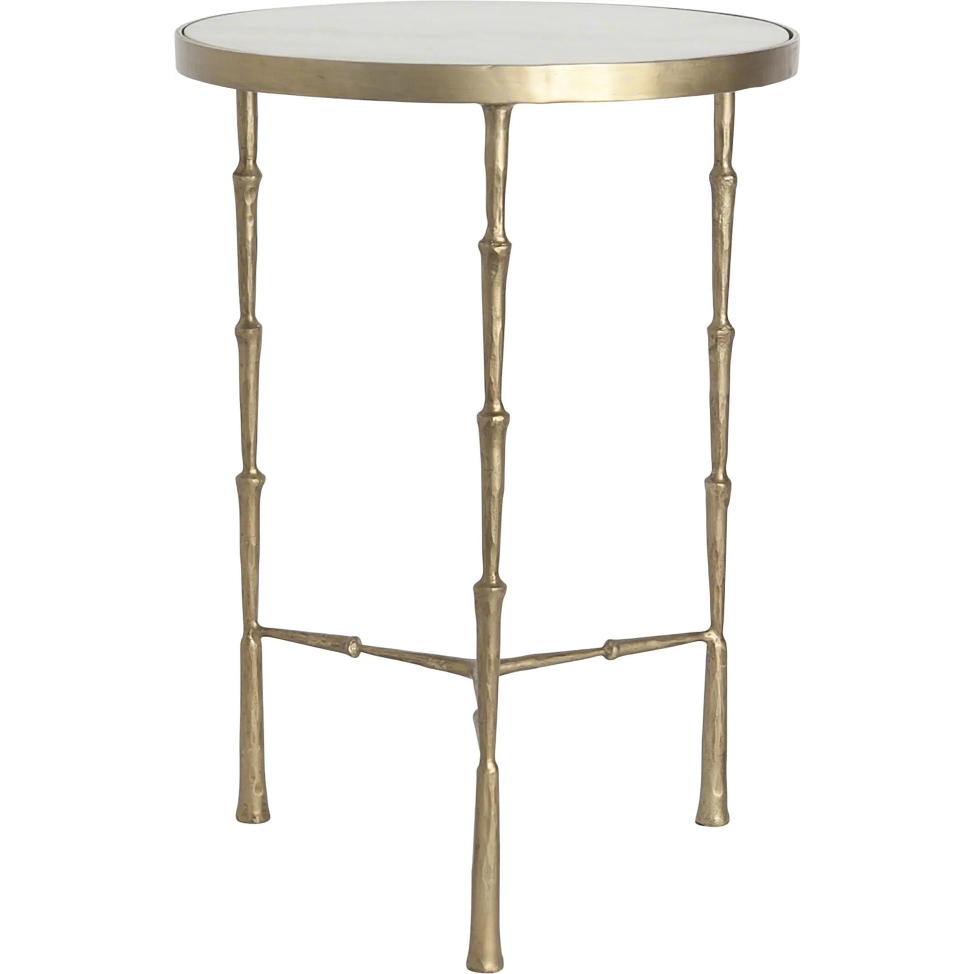 Spike Accent Table by Global Views in antique brass with white marble. Made from iron, 15 mm thick white marble in a eclectic & global style.