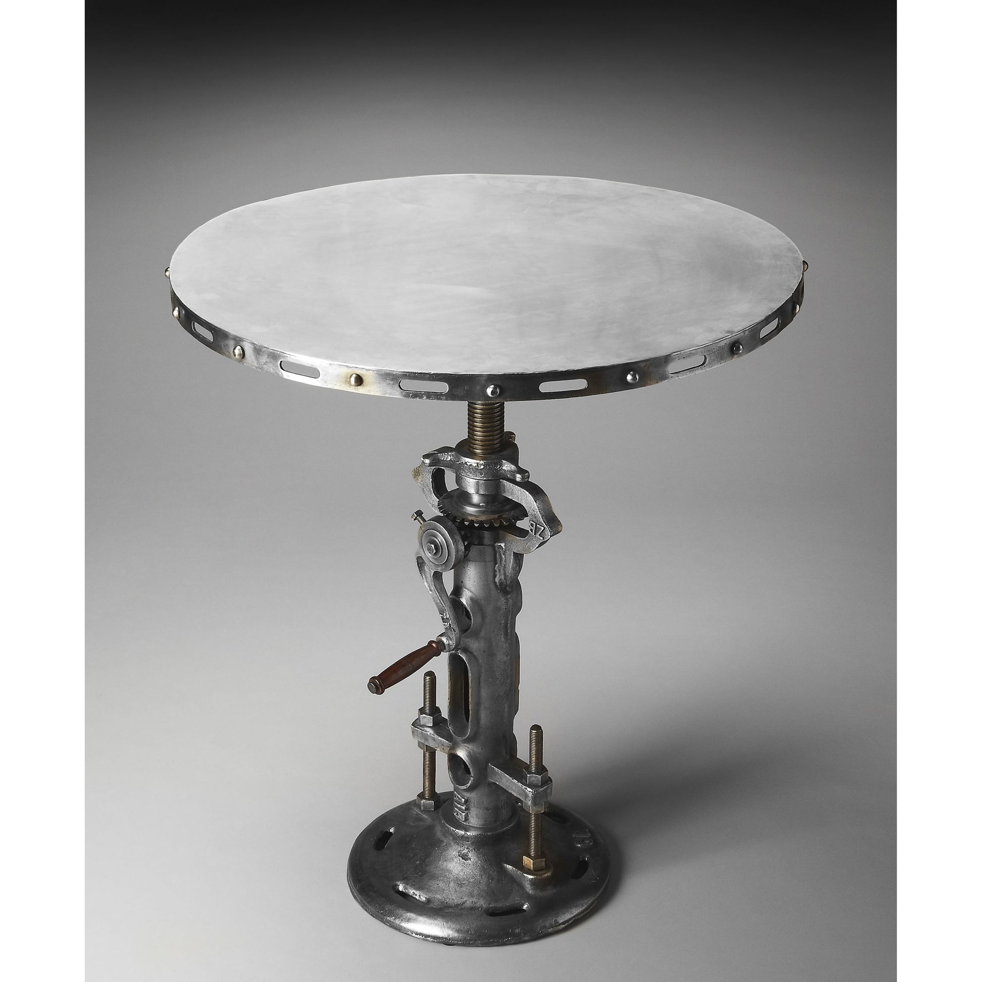 Fenwick Hall Pub Table by Butler Specialty Company in silver and metalworks. Made from iron in a modern style.