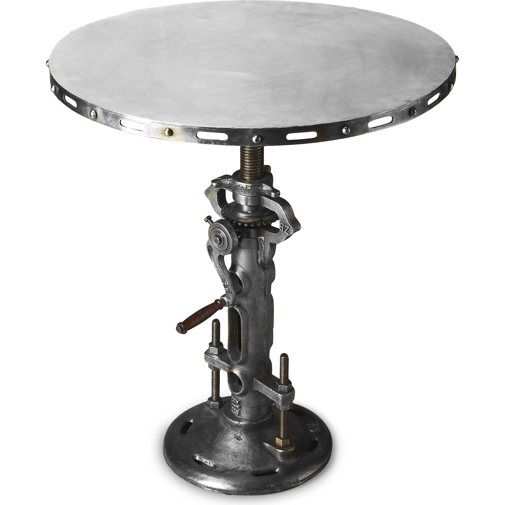 Fenwick Hall Pub Table by Butler Specialty Company in silver and metalworks. Made from iron in a modern style.