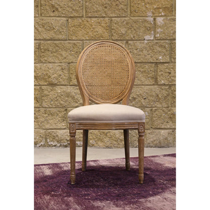 Napoleon Dining Chair w/ Cane Back by LH Imports in antique linen and brown washed. Made from oak, plywood, pu foam, polyester fiber, mixed linen in a transitional style.