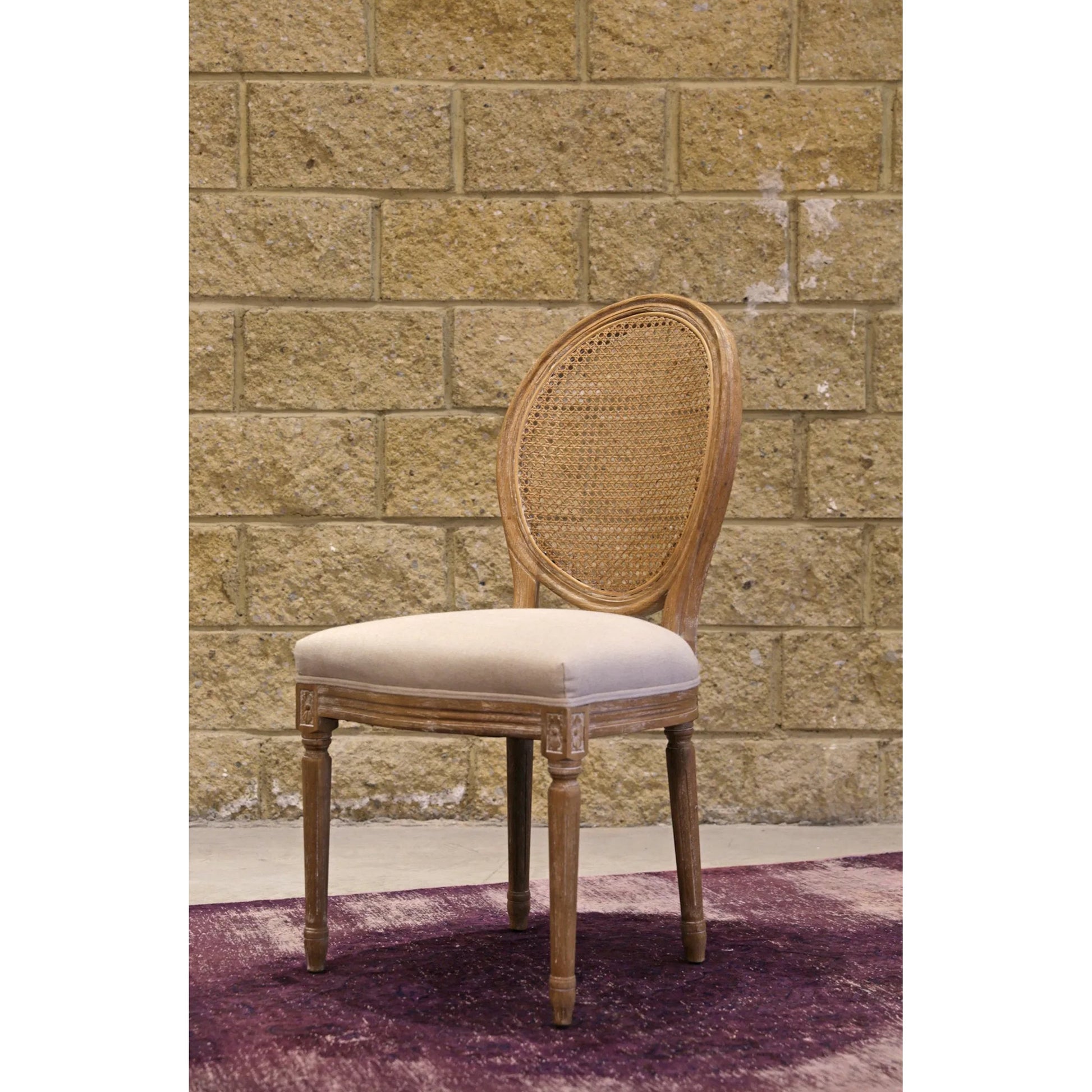 Napoleon Dining Chair w/ Cane Back by LH Imports in antique linen and brown washed. Made from oak, plywood, pu foam, polyester fiber, mixed linen in a transitional style.