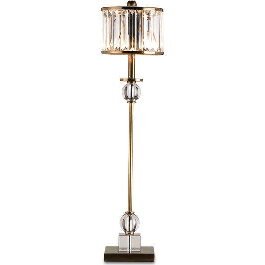 Parfait Table Lamp by Currey and Company in crystal, antique brass. Made from brass, crystal in a traditional style.
