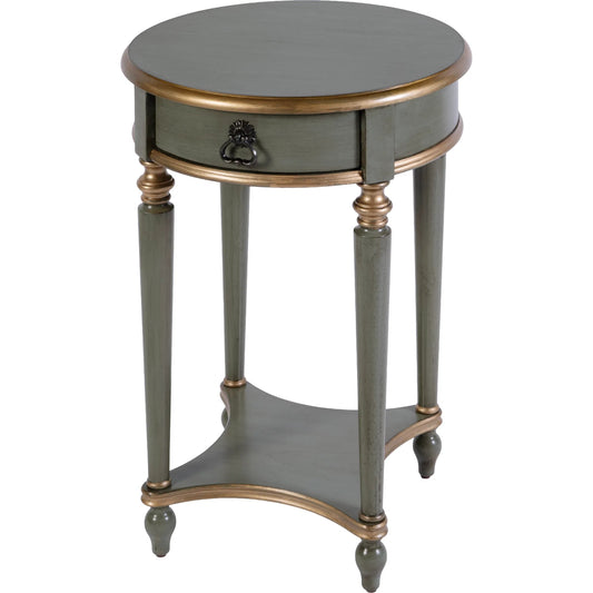 Jules Side Table by Butler Specialty Company in pastel green and royal pastel green. Made from poplar wood, resin, cherry veneer, fiberboard in a unique style.