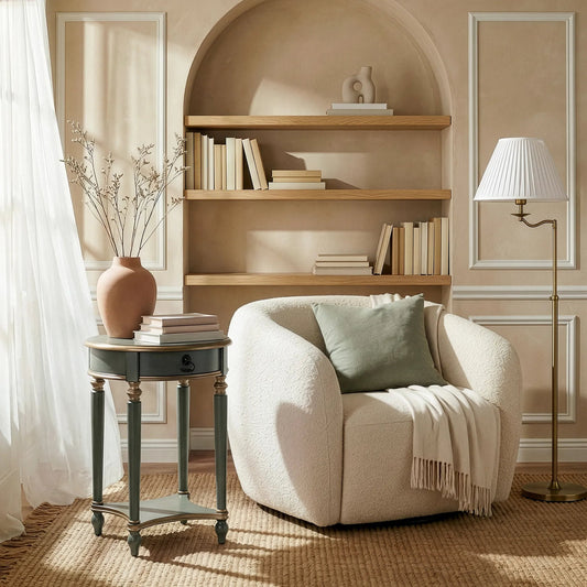 Jules Side Table by Butler Specialty Company in pastel green and royal pastel green. Made from poplar wood, resin, cherry veneer, fiberboard in a unique style.