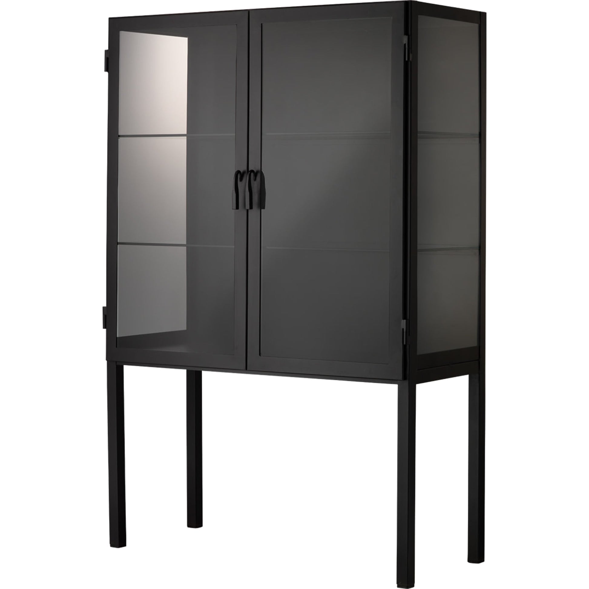 Chauncey Curio Bar Cabinet by Jamie Young in black iron, clear glass. Made from iron, glass in a modern style.