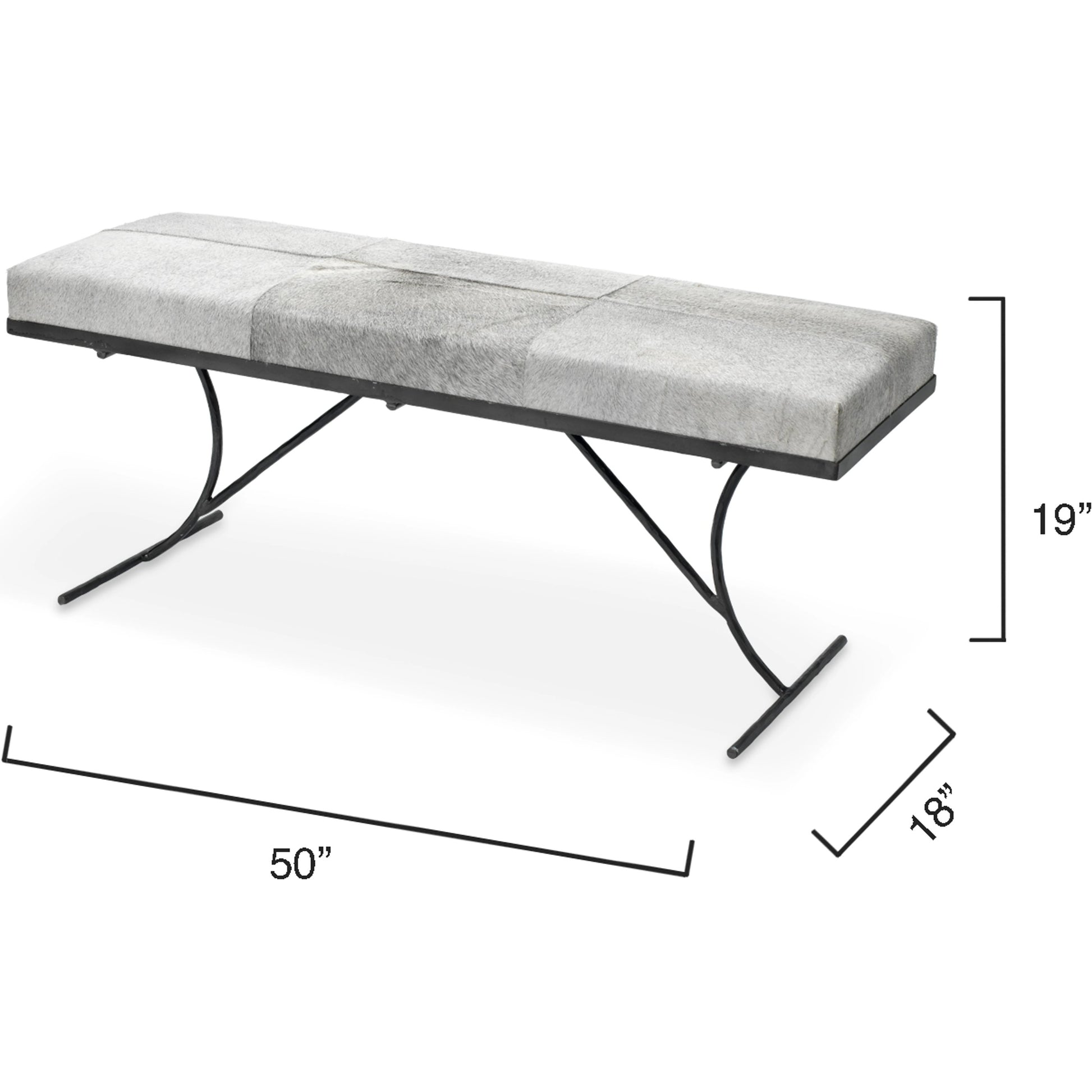 Kai Bench by Jamie Young in grey hide, black iron. Made from leather & iron in a modern style.