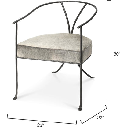 Kai Chair by Jamie Young in grey hide, black hand forged iron. Made from grey hide, black hand forged iron in a transitional style.