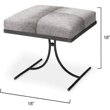 Kai Stool by Jamie Young in grey hide & black hand forged iron. Made from grey hide, black hand forged iron in a transitional style.