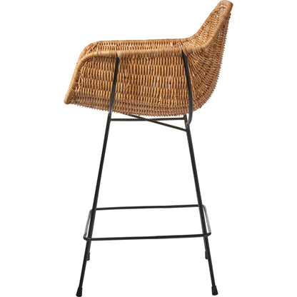 Nusa Counter Stool by Jamie Young in natural rattan, black steel. Made from steel, rattan slimit in a coastal style.