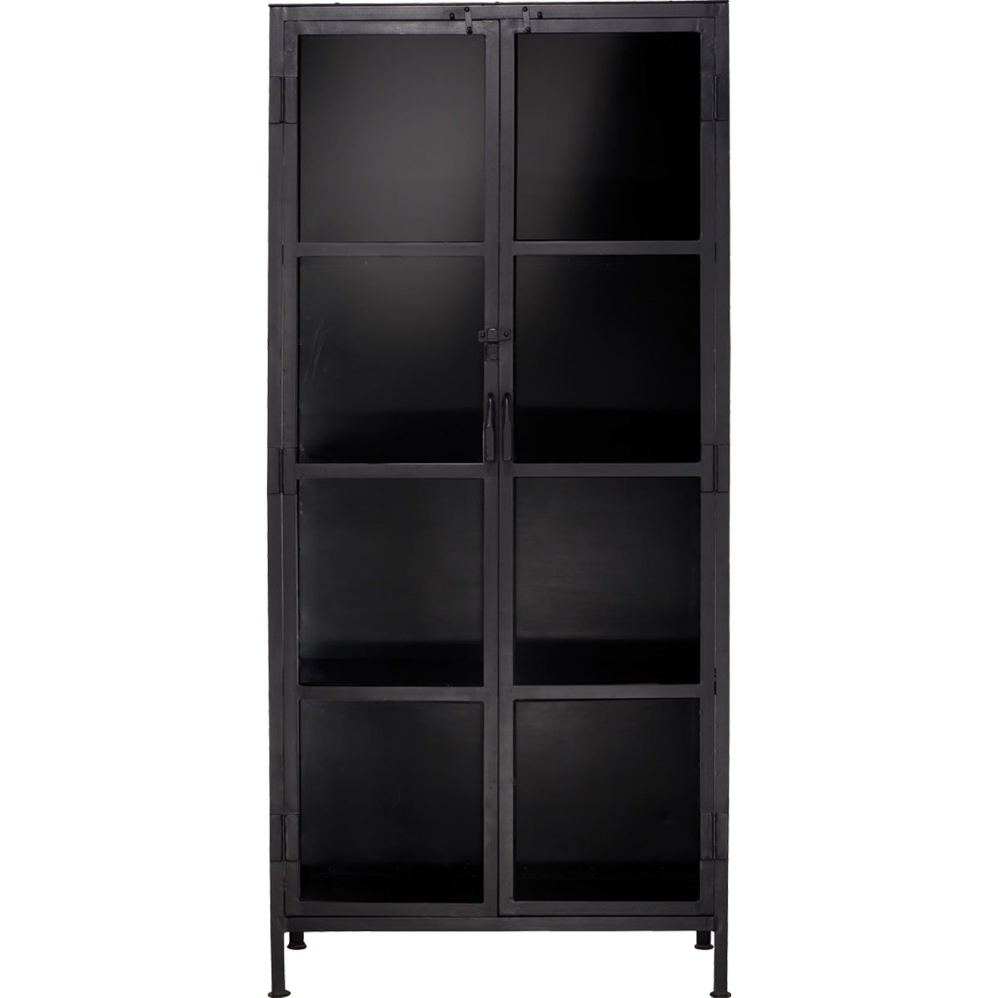 Union Curio Cabinet by Jamie Young in black iron, clear glass. Made from iron, glass in a modern style.