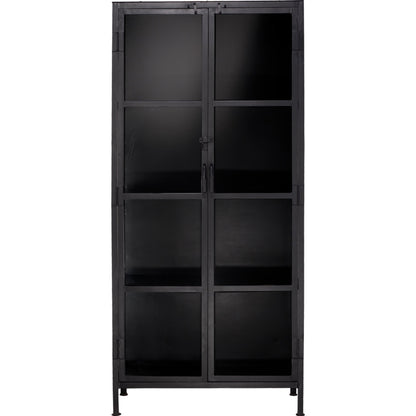 Union Curio Cabinet by Jamie Young in black iron, clear glass. Made from iron, glass in a modern style.