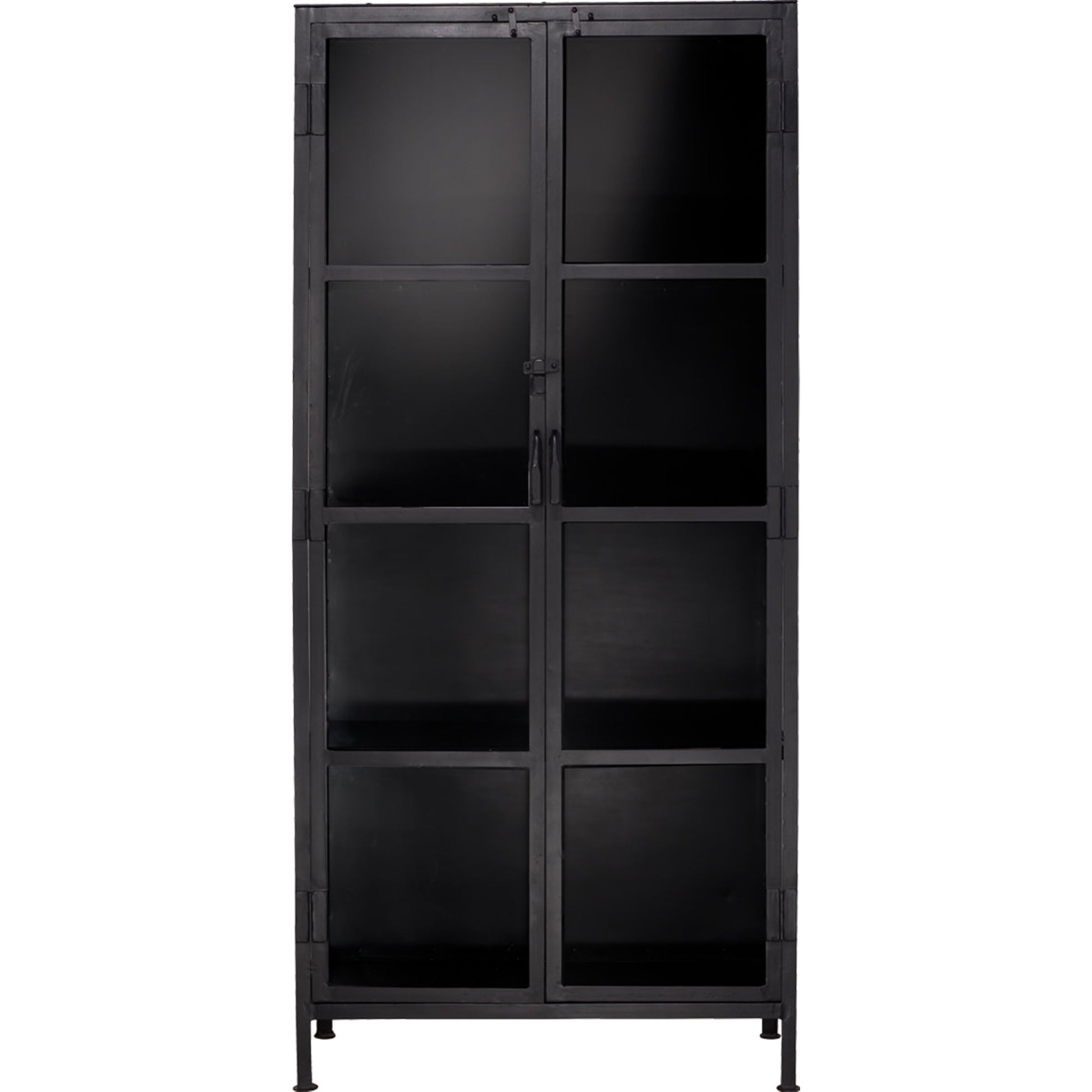 Union Curio Cabinet by Jamie Young in black iron, clear glass. Made from iron, glass in a modern style.
